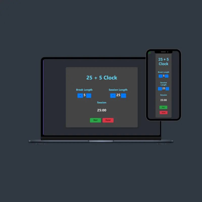 Mockup do projeto Relógio 25 + 5